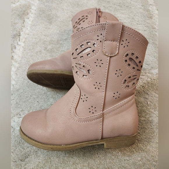 Girls Size 10 Rachel Shoes Pink Cowboy  Boots Butterfly Detail Glitter Zippers - Picture 4 of 13